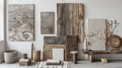 Natural Rustic Home Decor Mood Board Featuring Wood Textures and Earthy Tones