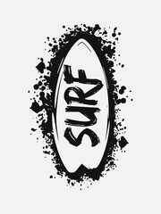 Classic surfboard image with ink splash effect.