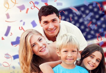 American family happy celebrating the 4th of July.