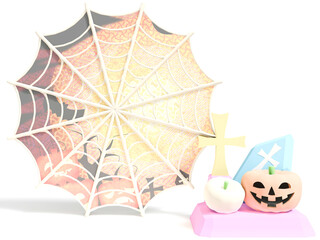 かわいいパステルカラーのハロウィンの置き物のある3DCG風景