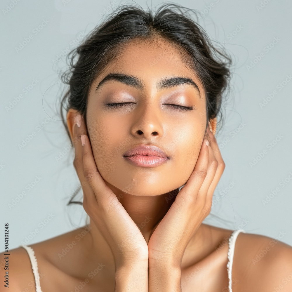 Sticker young indian woman sitting on white background