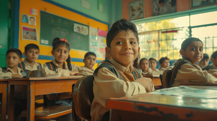 indian schoolgirl sitting in class room