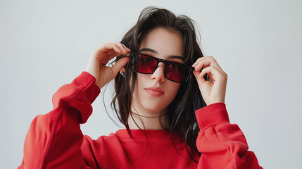 Naklejka premium young beautiful woman wearing fashionable sunglasses