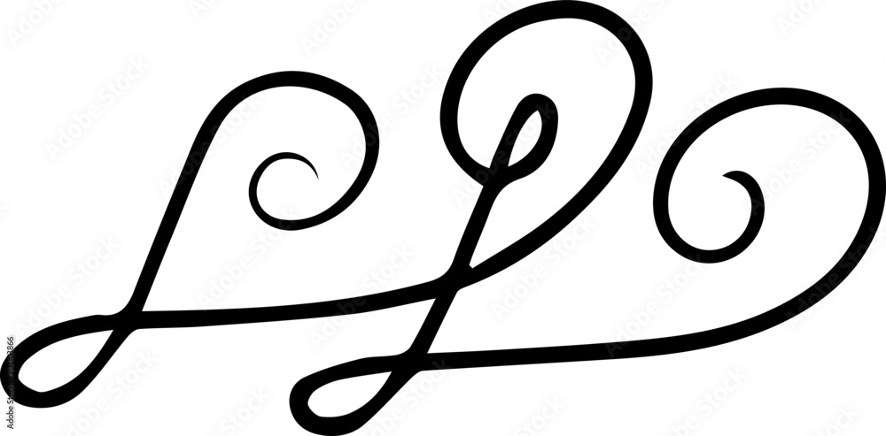 Poster abstract curly calligraphic line. scribble twist with black contour line.