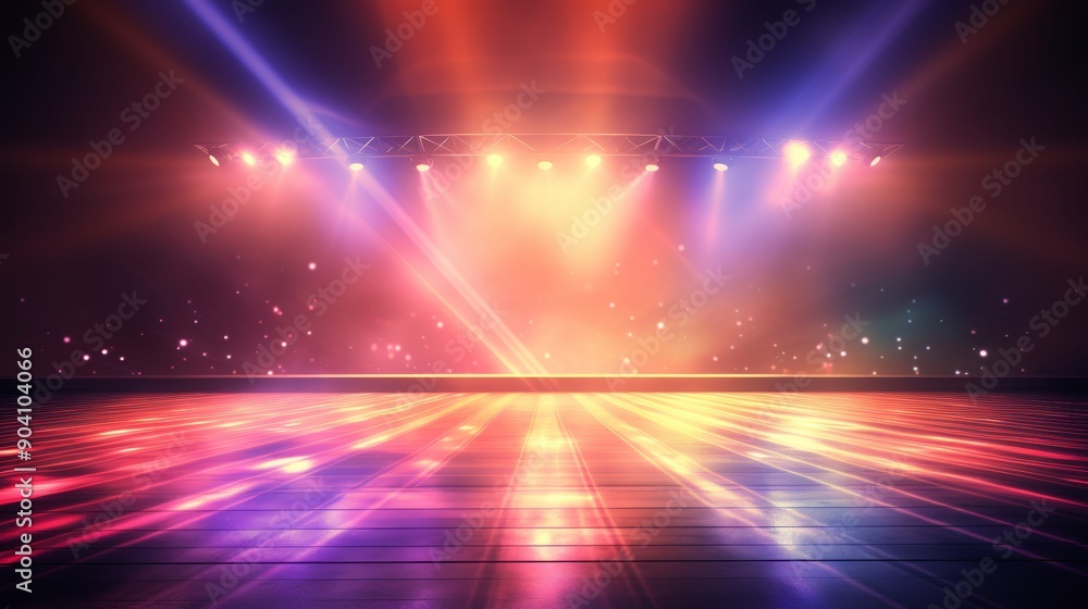 Poster dynamic concert stage lit up by colorful beams of light creating a vibrant atmosphere