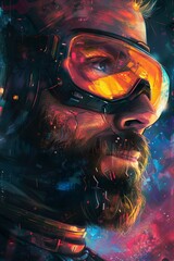 Fototapeta premium Comic style pulp sci-fi pilot explorer character face close-up