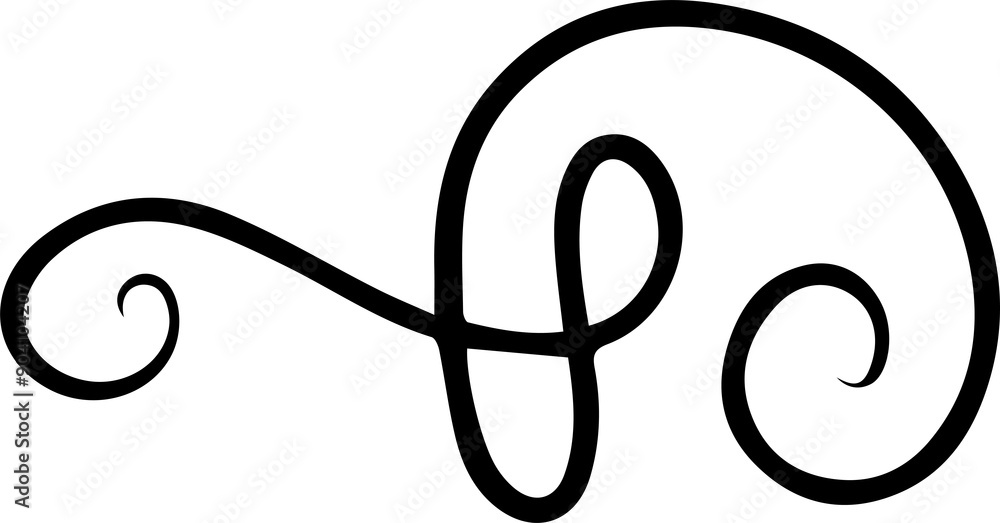 Poster abstract curly calligraphic line. scribble twist with black contour line.