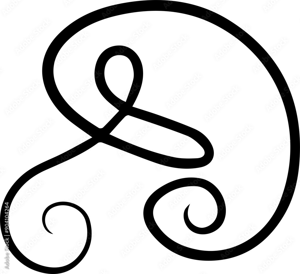 Poster abstract curly calligraphic line. scribble twist with black contour line.