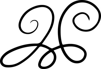 Abstract curly calligraphic line. Scribble twist with black contour line. 