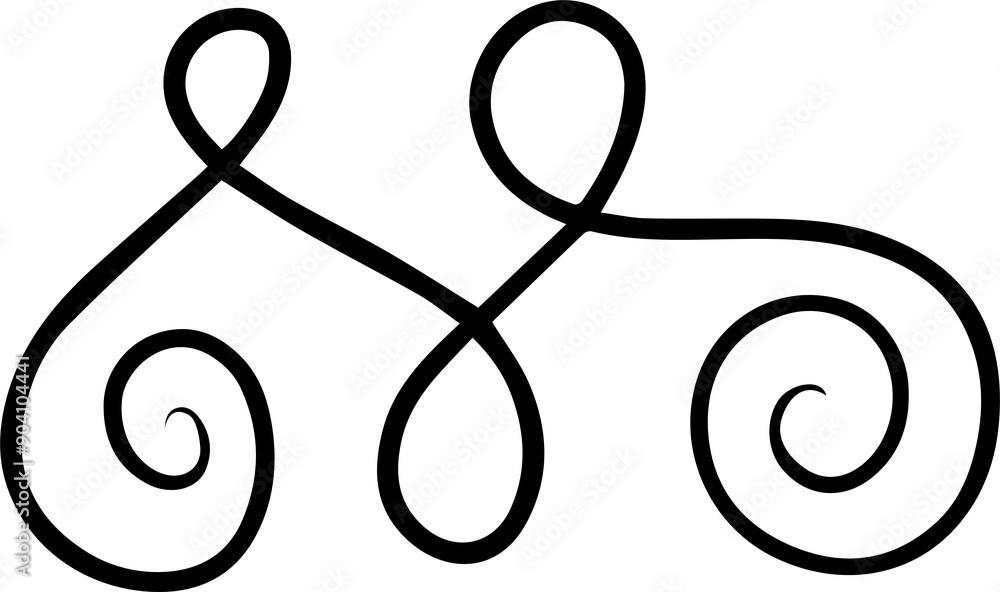 Poster abstract curly calligraphic line. scribble twist with black contour line.