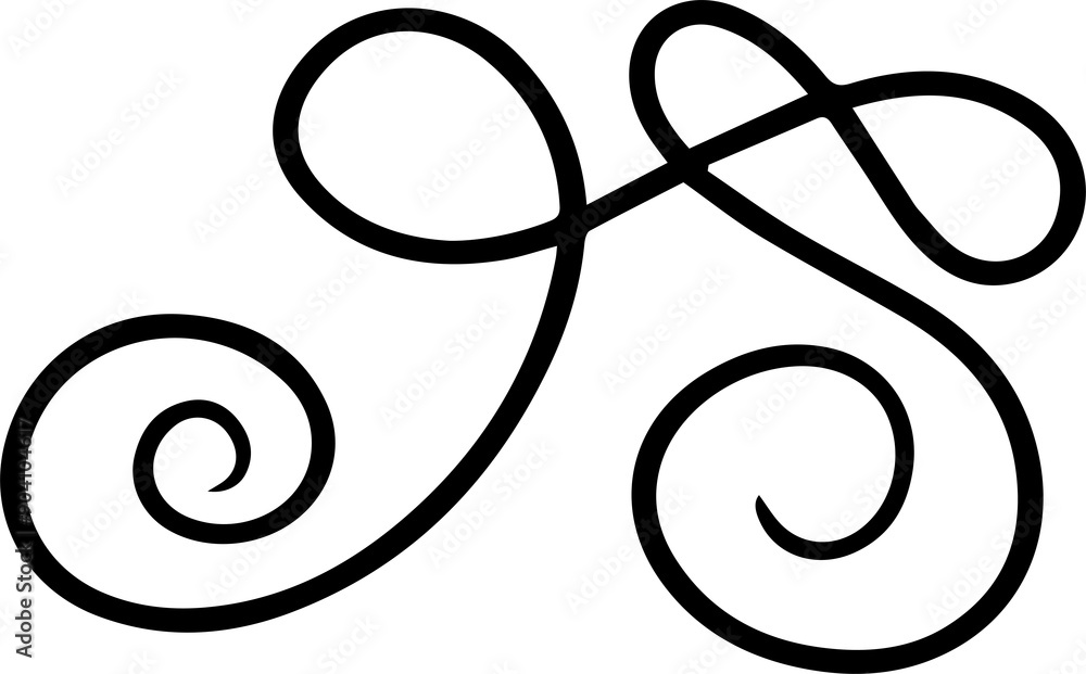 Poster abstract curly calligraphic line. scribble twist with black contour line.