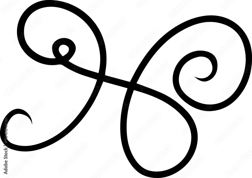 Poster abstract curly calligraphic line. scribble twist with black contour line.