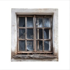 Medium shot of old window, isolated on a white background, bright and vivid tonality, 