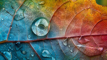 A drop of rain sparkling on a vibrant leaf boosted by intricate science