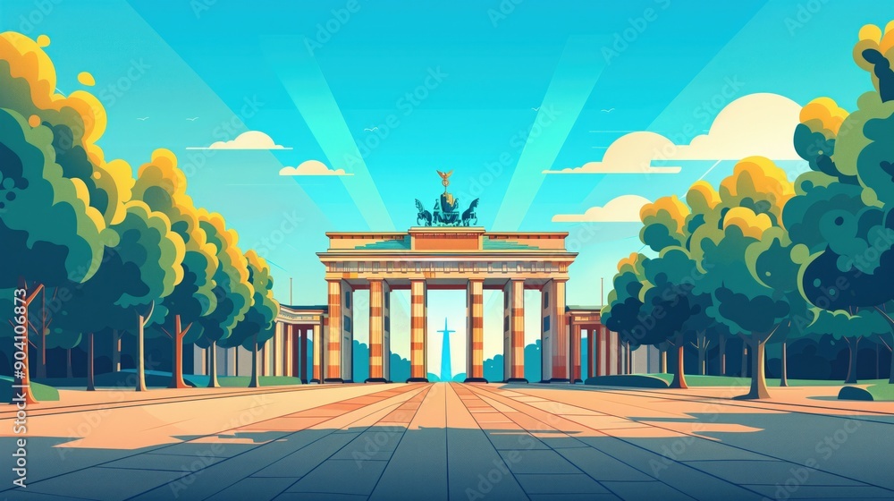 Wall mural berlin landmarks, brandenburg gate and berlin tv tower, germany, minimal flat design illustration, n