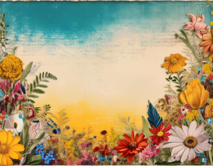 Bright Summer Floral Art Illustration Flowers Background with Copy Space for Advertising Text