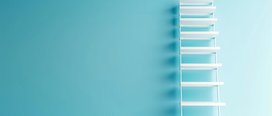 A minimalist white ladder against a soft blue wall, perfect for design inspiration or home decor projects.