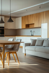 Modern minimalistic interior of a kitchen and dining room