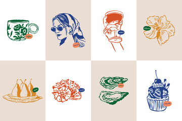Minimalist hand drawn travel vector illustration collection. Art for postcards, branding, logo design, background.	
