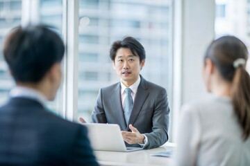 従業員の健康給付の概要を指揮する日本人マネージャー
