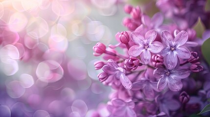 Fototapeta premium A close-up of vibrant lilac flowers with a dreamy, bokeh-filled background