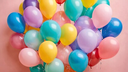 An assortment of colorful balloons on a pastel background