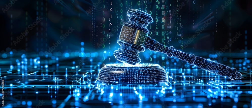 Aufkleber Digital Justice - Gavel in Binary Code.
