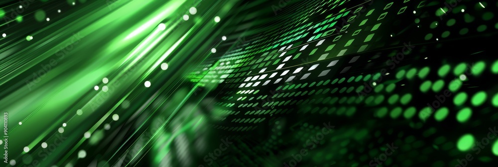 Poster an animated green digital background with rapid light effects and dotted patterns creating a dynamic