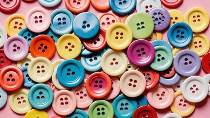 An assortment of colorful buttons on a pastel background