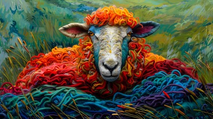 Colorful Sheep in a Field.
