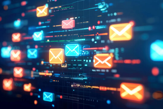 Inbox emails dynamic delivery close up theme vibrant Composite digital interface
