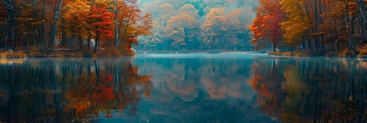 Autumn Forest Lake Reflection Illustration