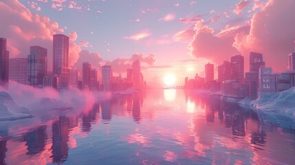 Colorful pastel animation of futuristic city.