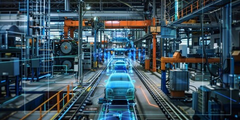 Fototapeta premium Smart factory integrating AI for predictive maintenance and efficiency