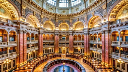 Interior of the Library of Congress with grand architecture and rows of shelves filled with books, Library, Congress