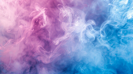 A mesmerizing background featuring vibrant swirls of blue and pink smoke blending seamlessly with delicate steam wisps, creating an enchanting and ethereal atmosphere.