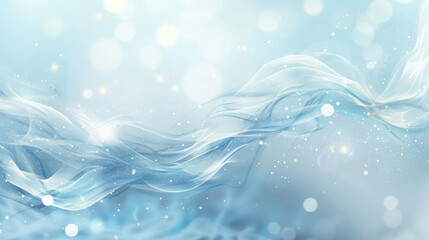 An abstract background featuring sparkling elements and luxury smoke, using a color scheme of icy blues and whites. The smoke should have an ethereal, flowing quality, complemented by shimmering,