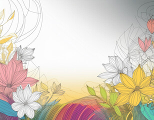Bright Summer Floral Art Illustration Flowers Background with Copy Space for Advertising Text