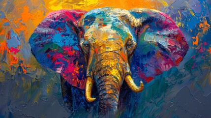 Obraz premium A colorful abstract representation of an elephant showcases bright hues and intricate textures