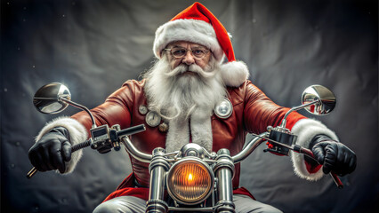 Fototapeta premium Santa Claus Biker Riding a Cool Skull-Adorned Motorcycle for Christmas