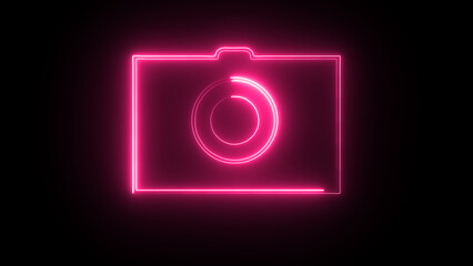neon camera icon with black background