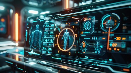 Fototapeta premium A high-tech, futuristic personal health scanner with advanced biometric sensors and real-time analysis.