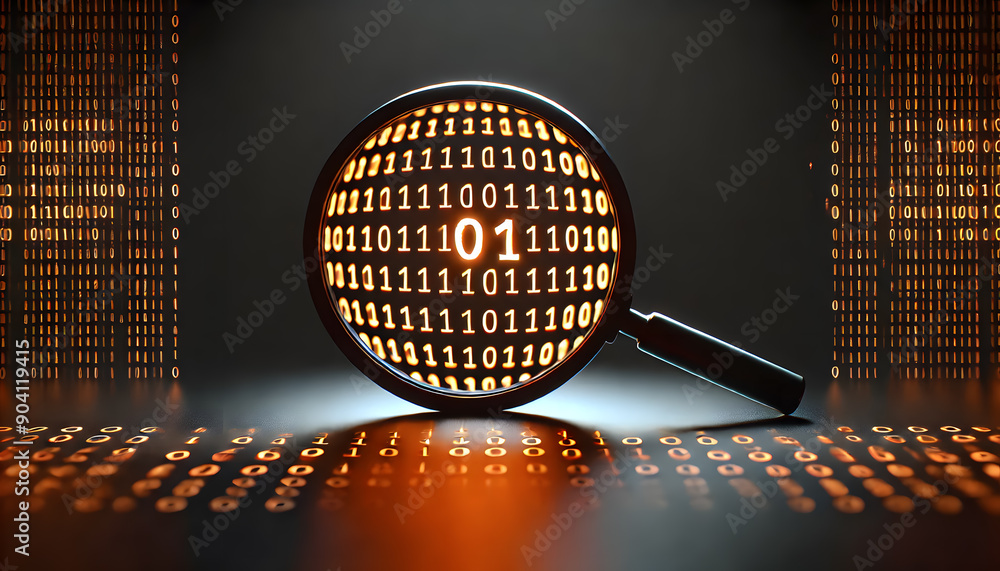 Poster magnifying binary digits the power of data analytics and digital transformation in unlocking innovat