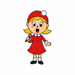 cartoon little girl singing in christmas vector illustration