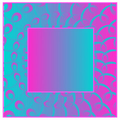 Original quadrangular frame with an abstract pattern of wavy lines on a pink and blue background