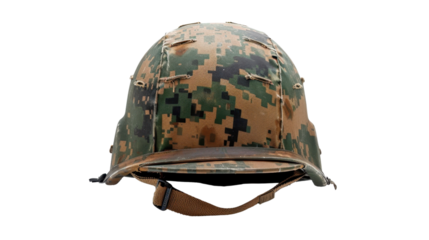 Soldier camouflage army helmet on transparent background 