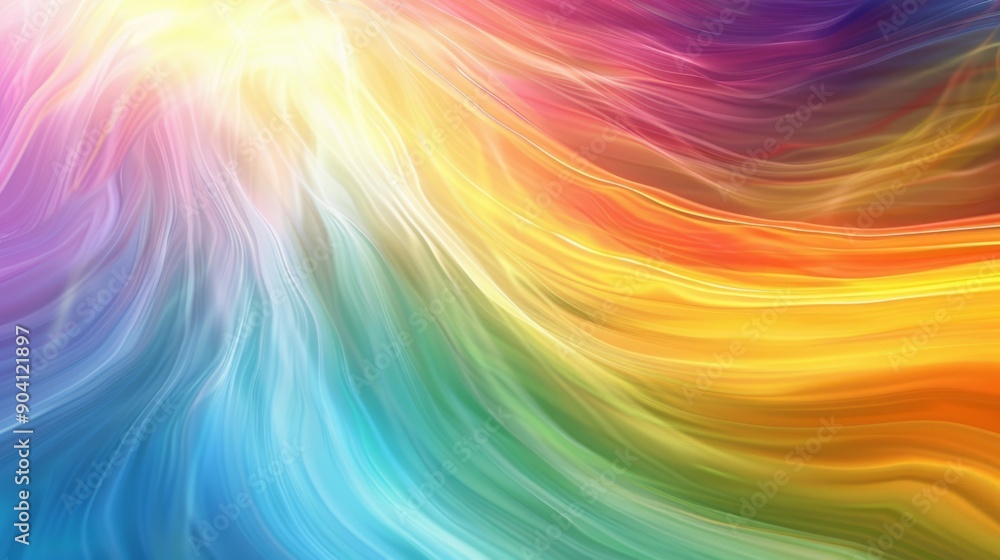 Poster a vibrant and dynamic abstract wave pattern showcasing a captivating mixture of rainbow colors and f