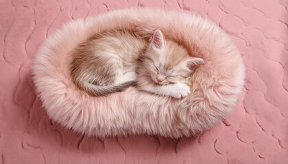 ベッドで気持ちよさそうに眠っている子猫