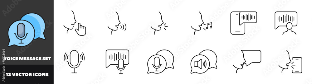 Poster voice message set icons. message bubble icons. linear style. vector icons.
