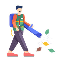 Man cleaning with garden blower, flat illustration 

